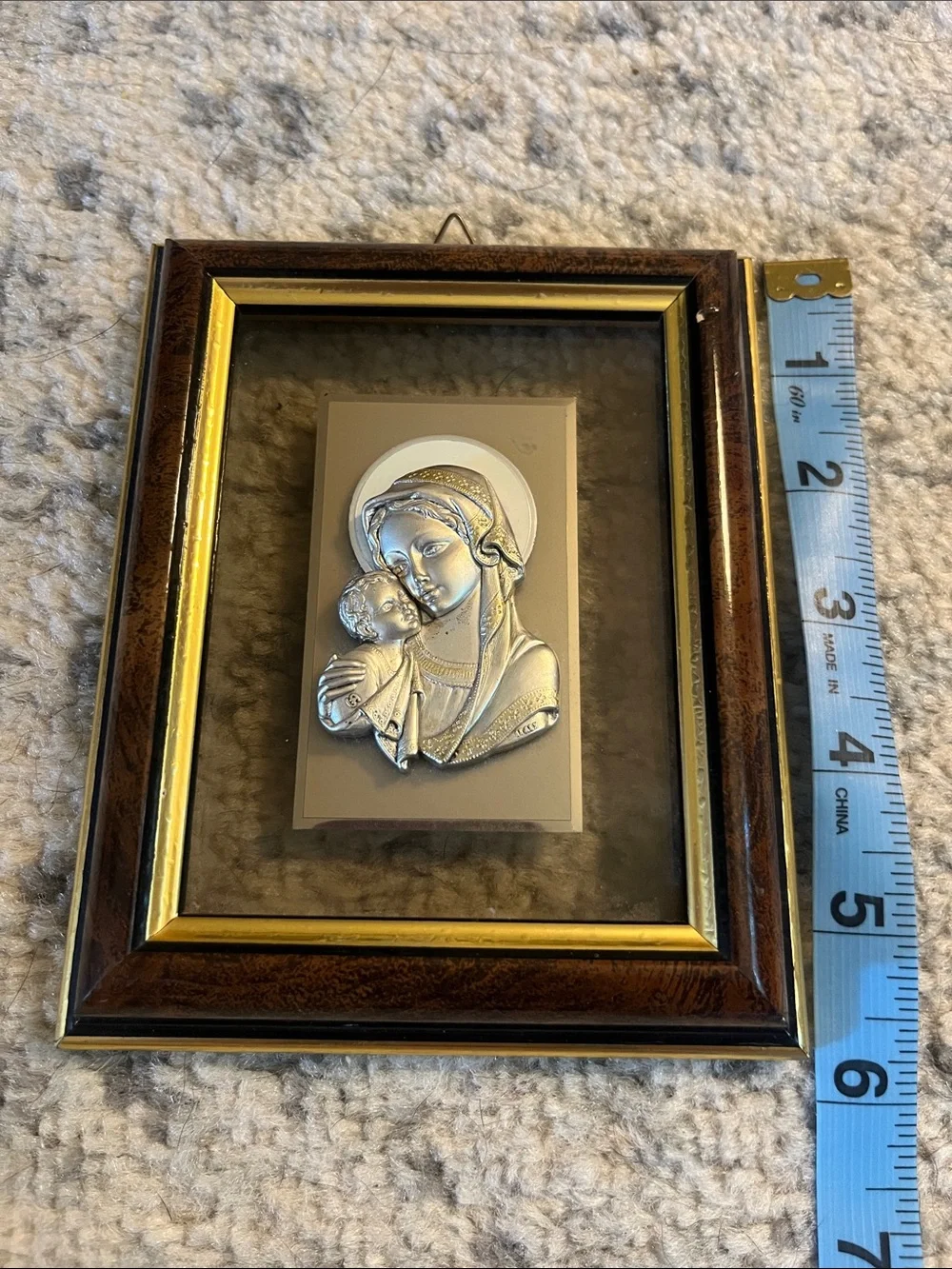 Framed Silver Madonna and Child Wall Plaque - Brown & Gold